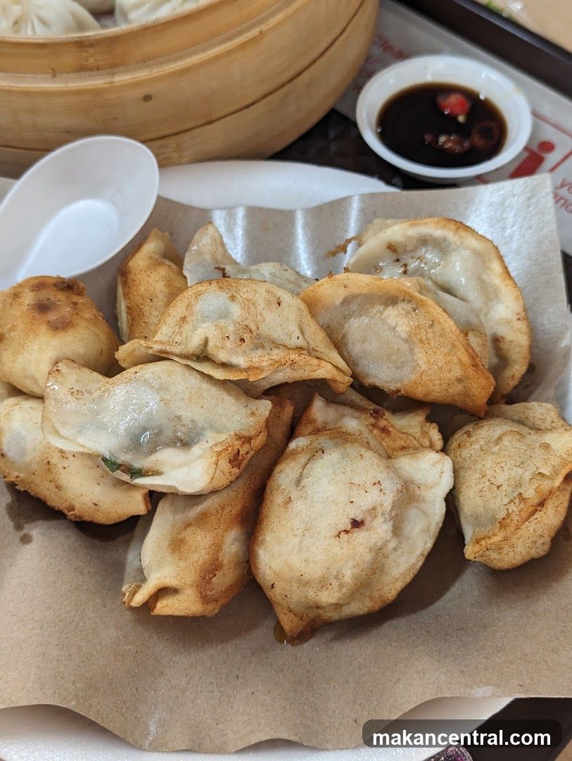 Pan-fried dumplings with dipping sauce
