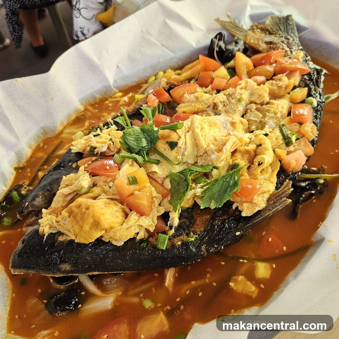 Steamed Fish with Scrambled Eggs and Tomatoes