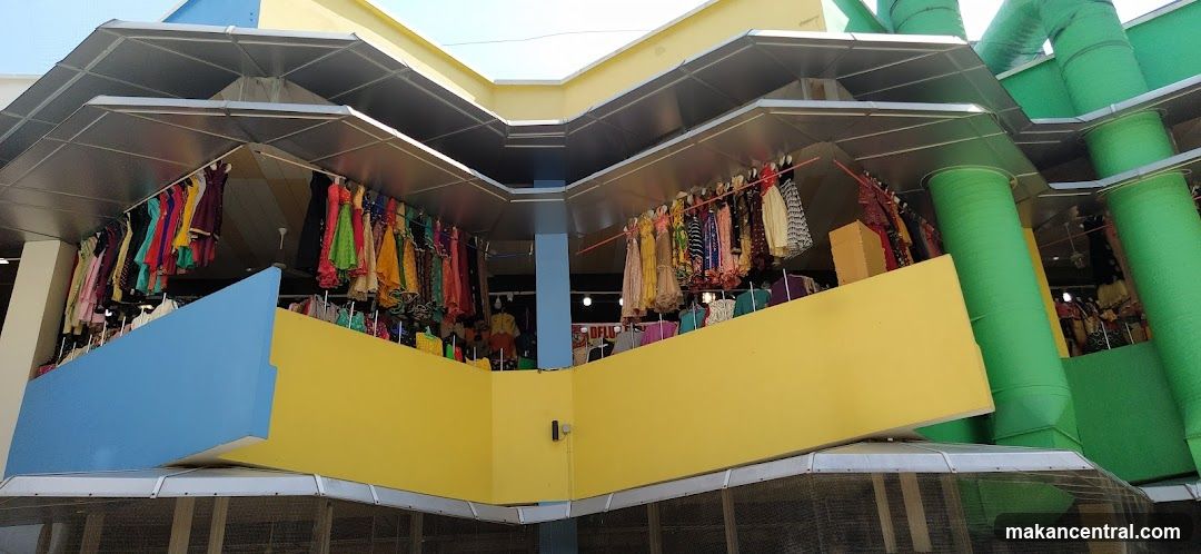 Clothing store with colorful facade