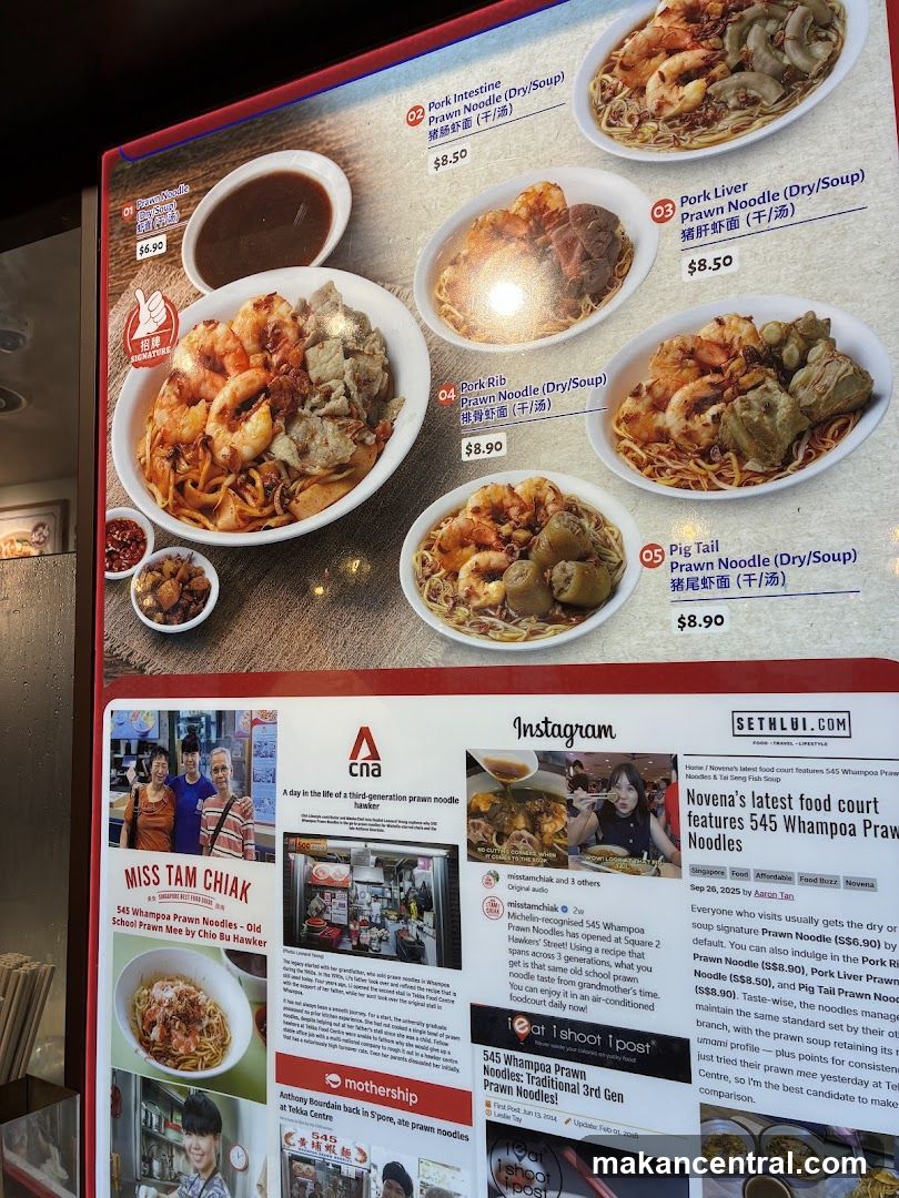 Prawn Noodle Menu