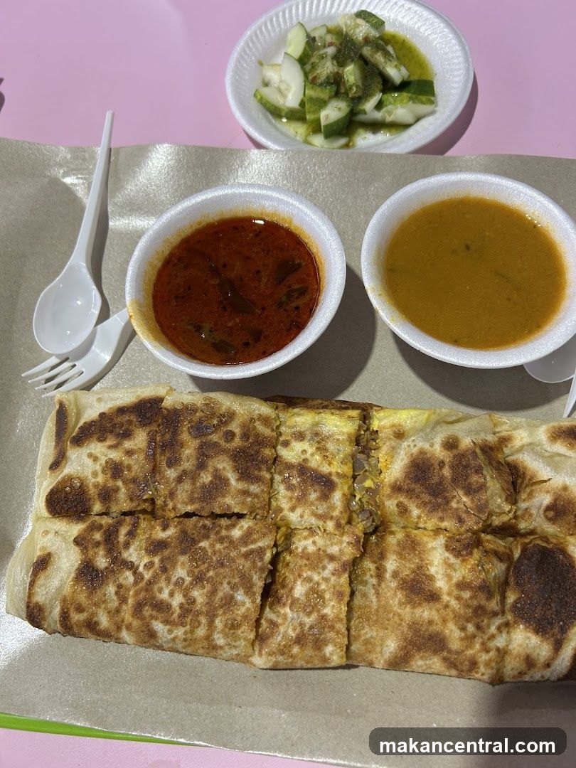 Martabak with Curries and Cucumber Salad