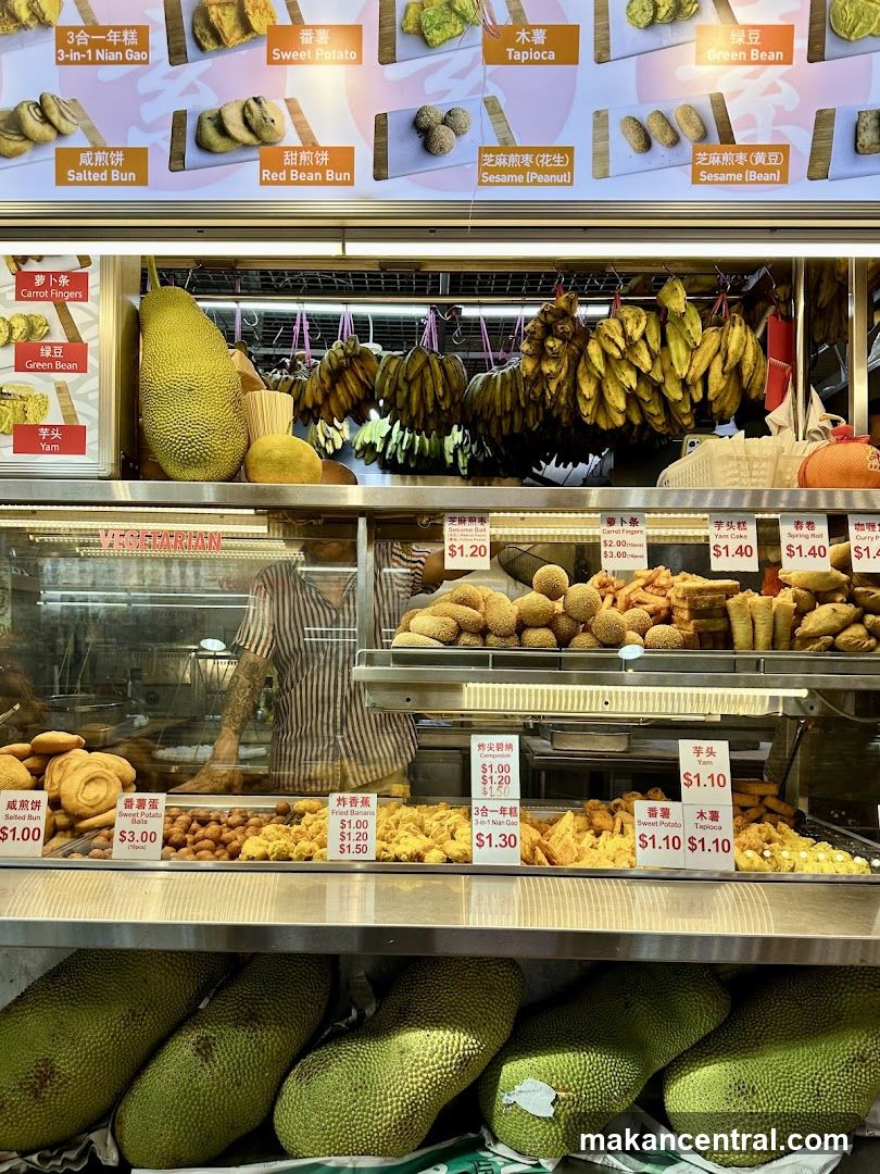 Food stall with various snacks and fruits
