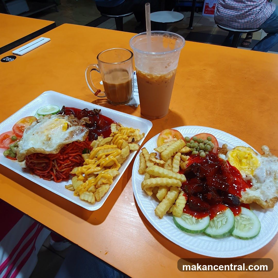 Two plates of food with drinks