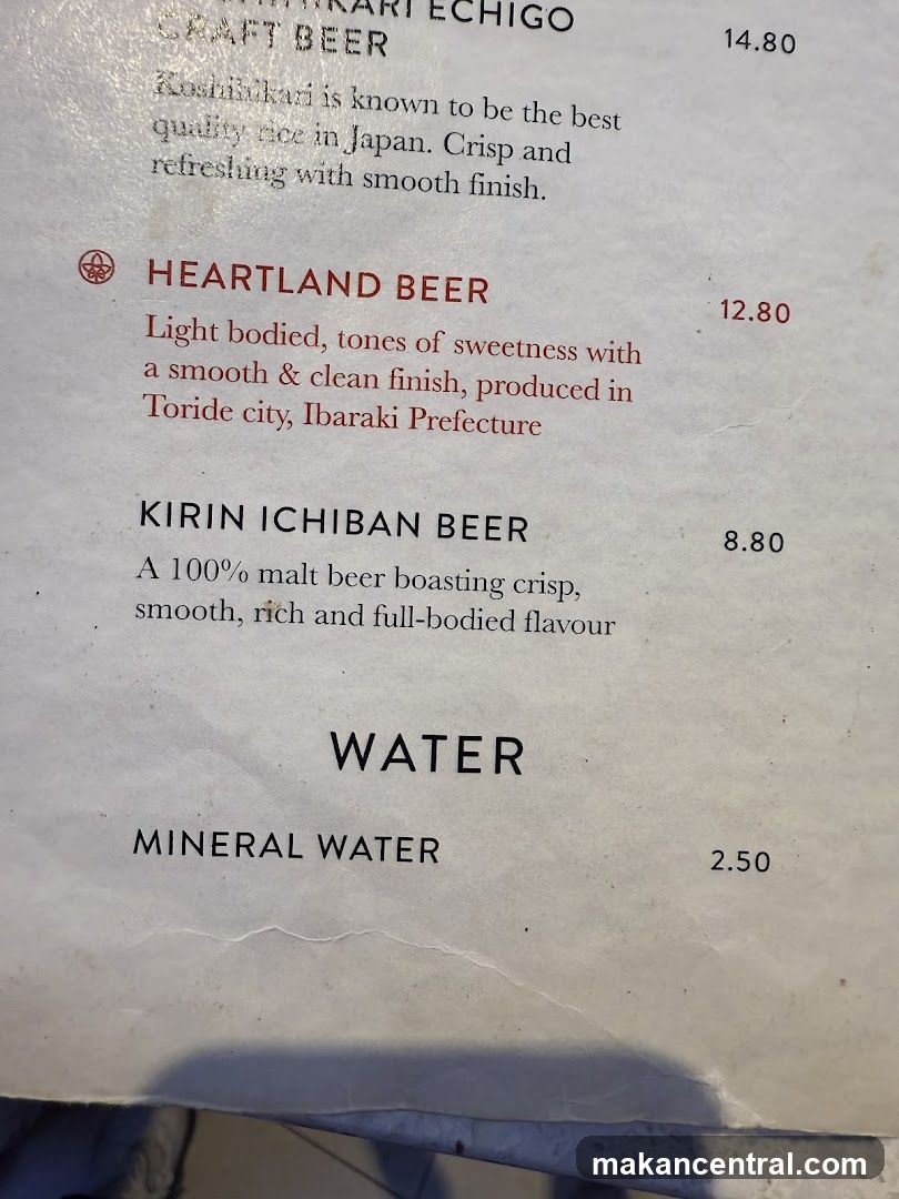 Beer and Water Menu