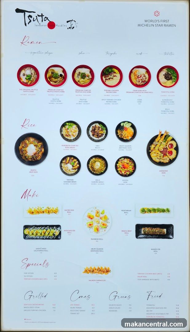 Tsuta Japanese Noodles Menu