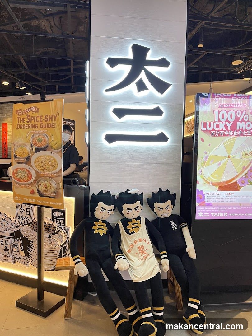 Restaurant Entrance with Plush Toys and Signage