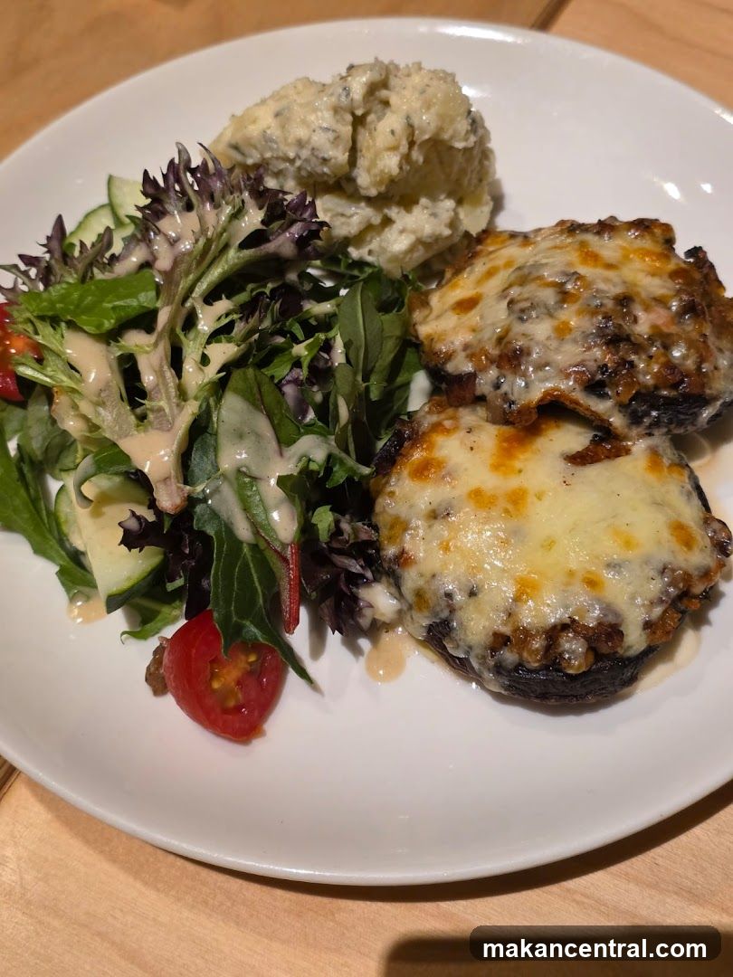 Stuffed Mushrooms with Side Salad and Mashed Potatoes