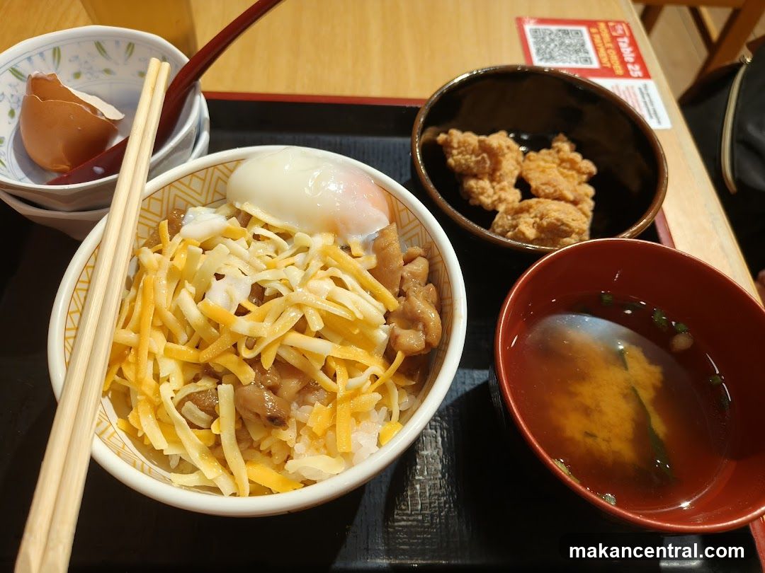 Meal with Rice Bowl, Fried Chicken, and Soup