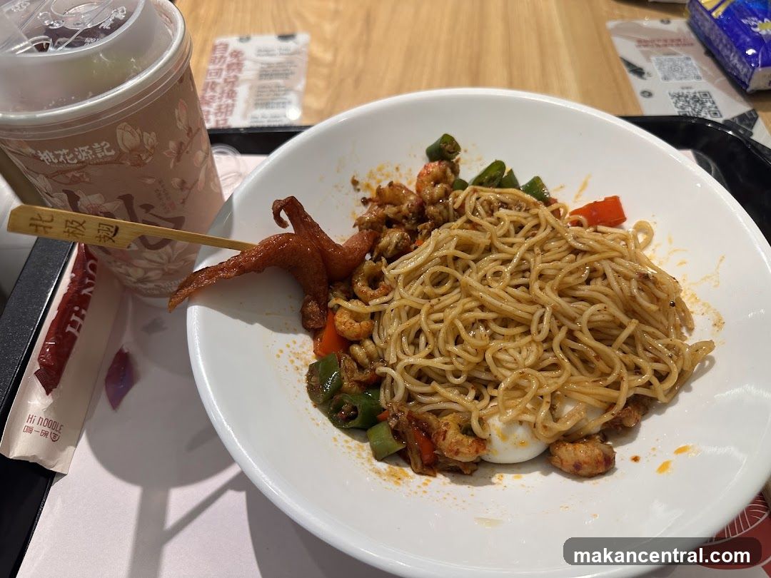 Noodle Dish with Drink