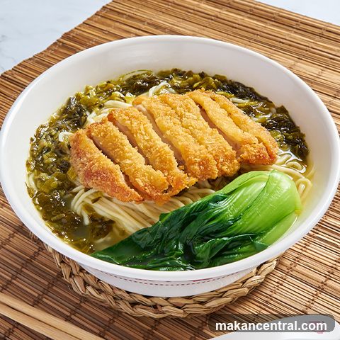 Noodle Soup with Fried Chicken and Bok Choy