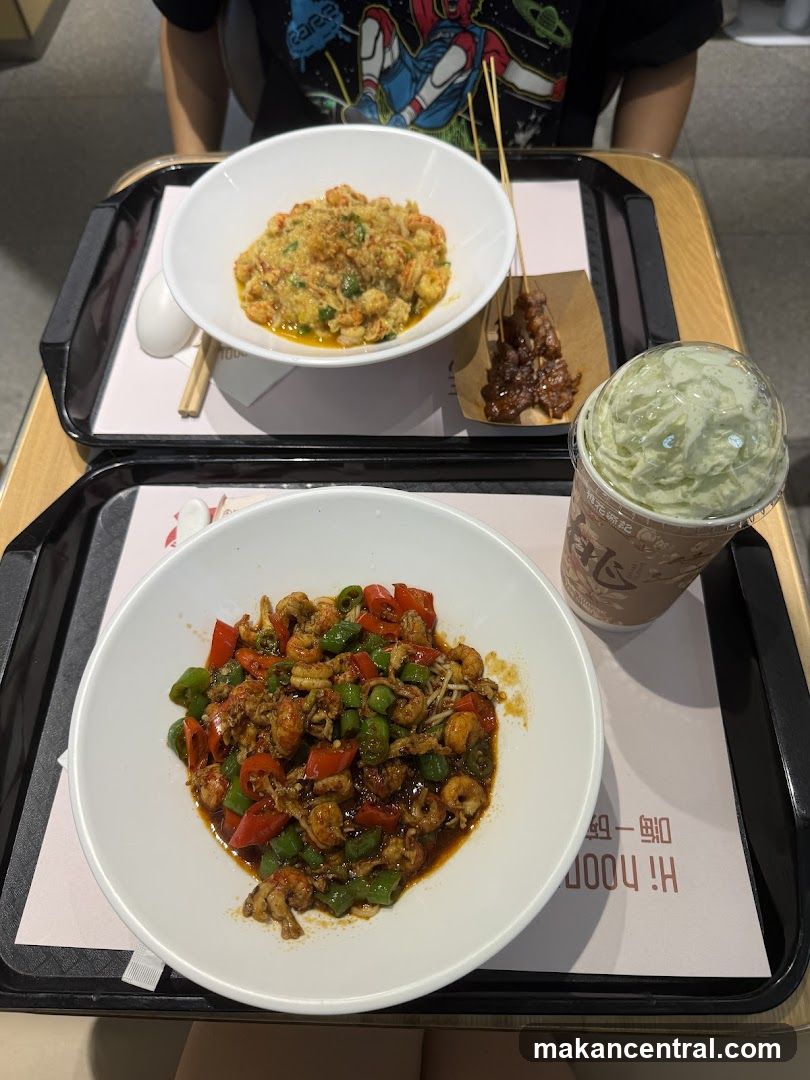 Food Trays with Crayfish Dishes and Drink