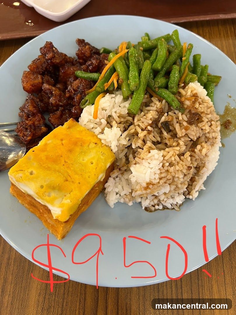 Rice plate with meat, vegetables, and egg