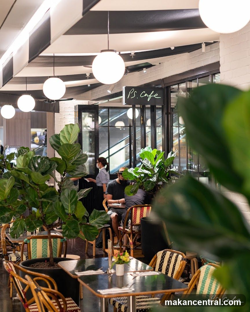 Cafe Interior with Plants and Seating