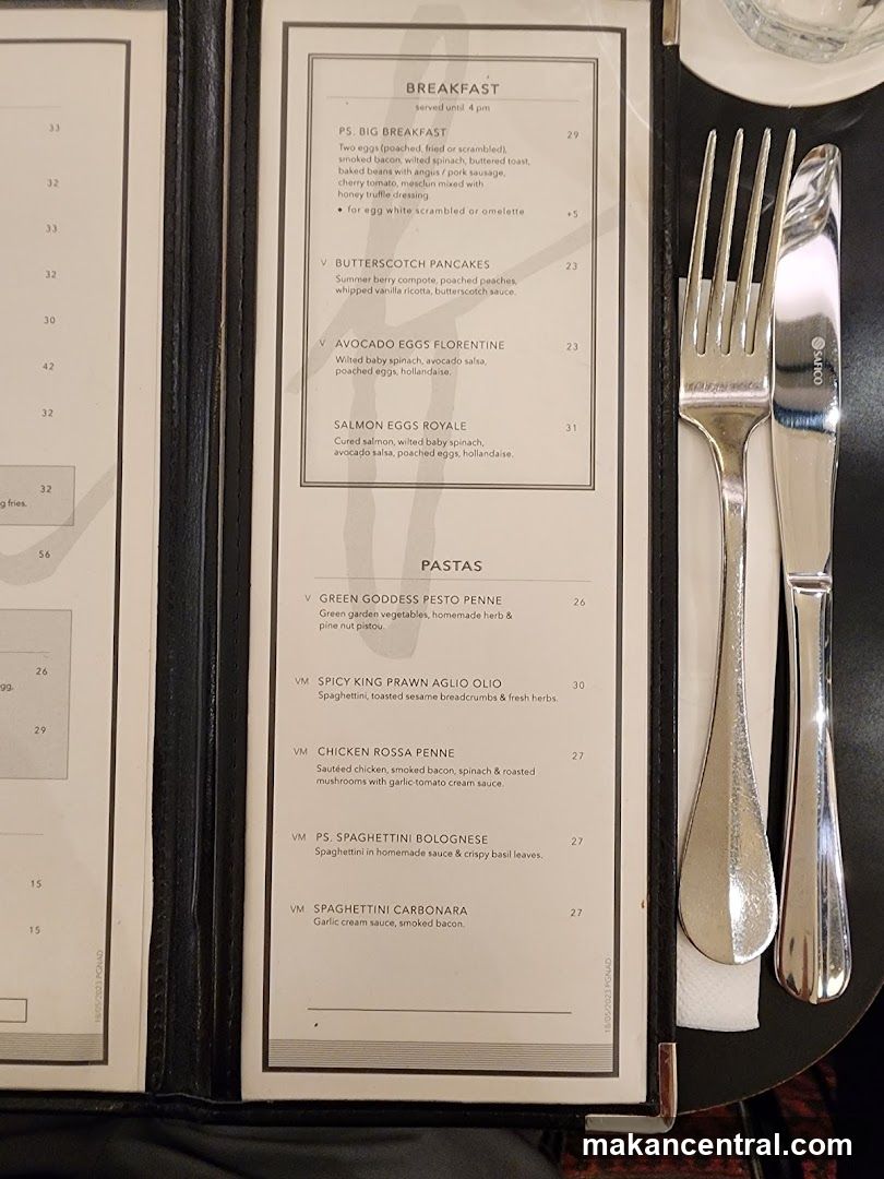 Breakfast and Pastas Menu
