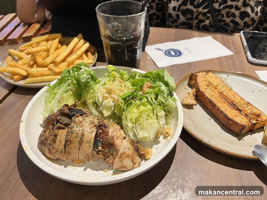 Chicken Caesar Salad with Fries and Garlic Bread