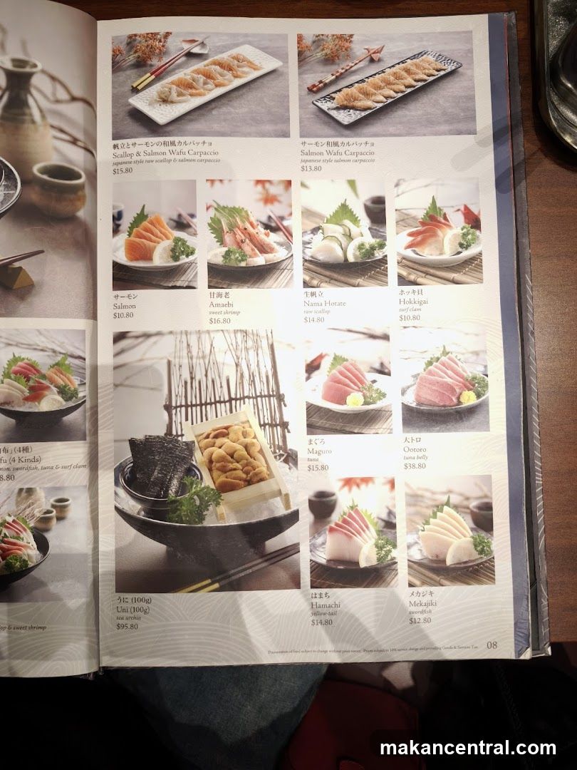 Sashimi Menu