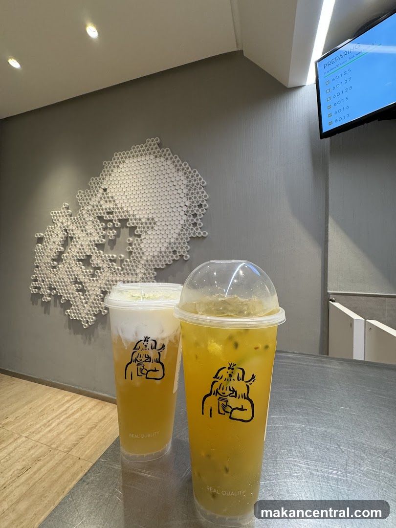 Two drinks with logo