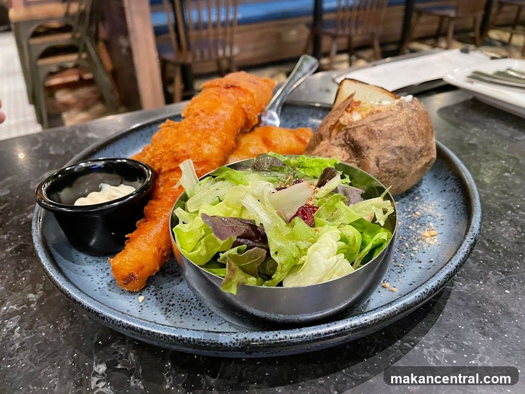 Fish and Chips with Baked Potato and Salad