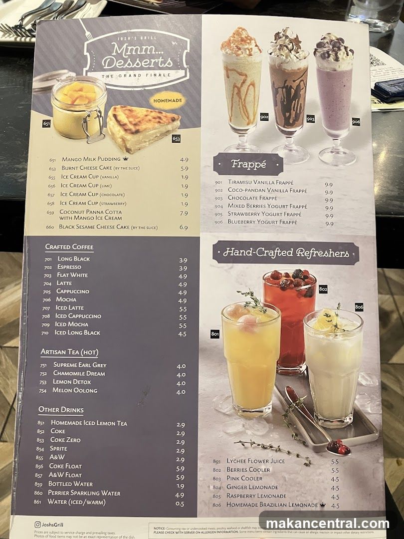 Josh's Grill Desserts Menu