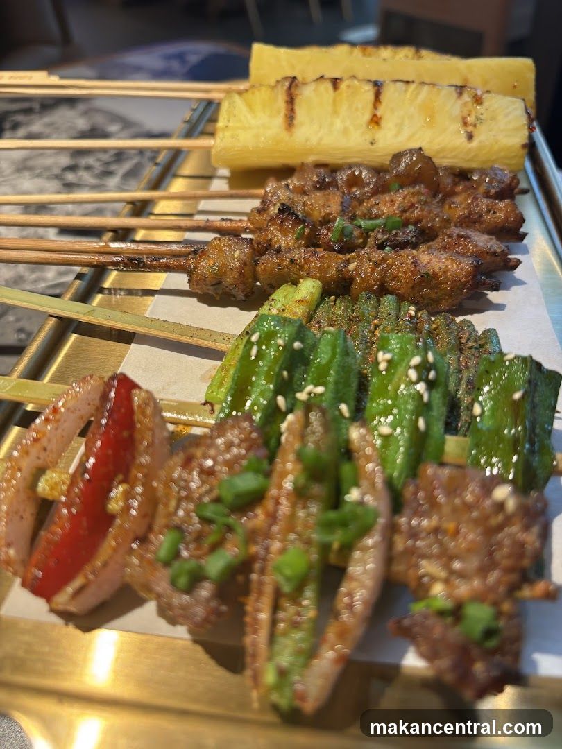 Grilled skewers and vegetables