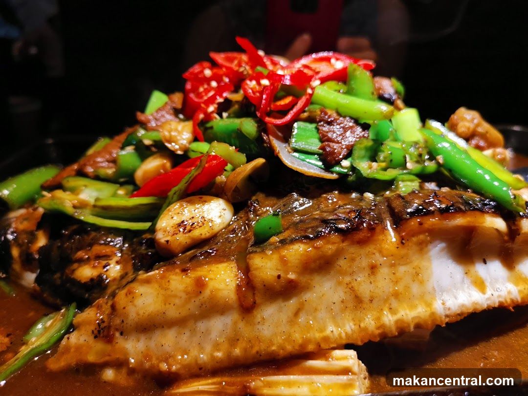 Close-up of a cooked fish dish