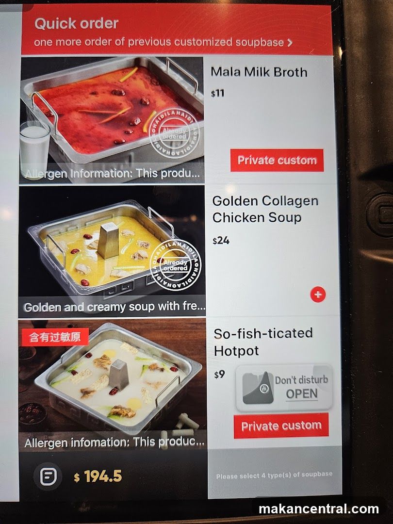 Hotpot Soup Base Selection Screen