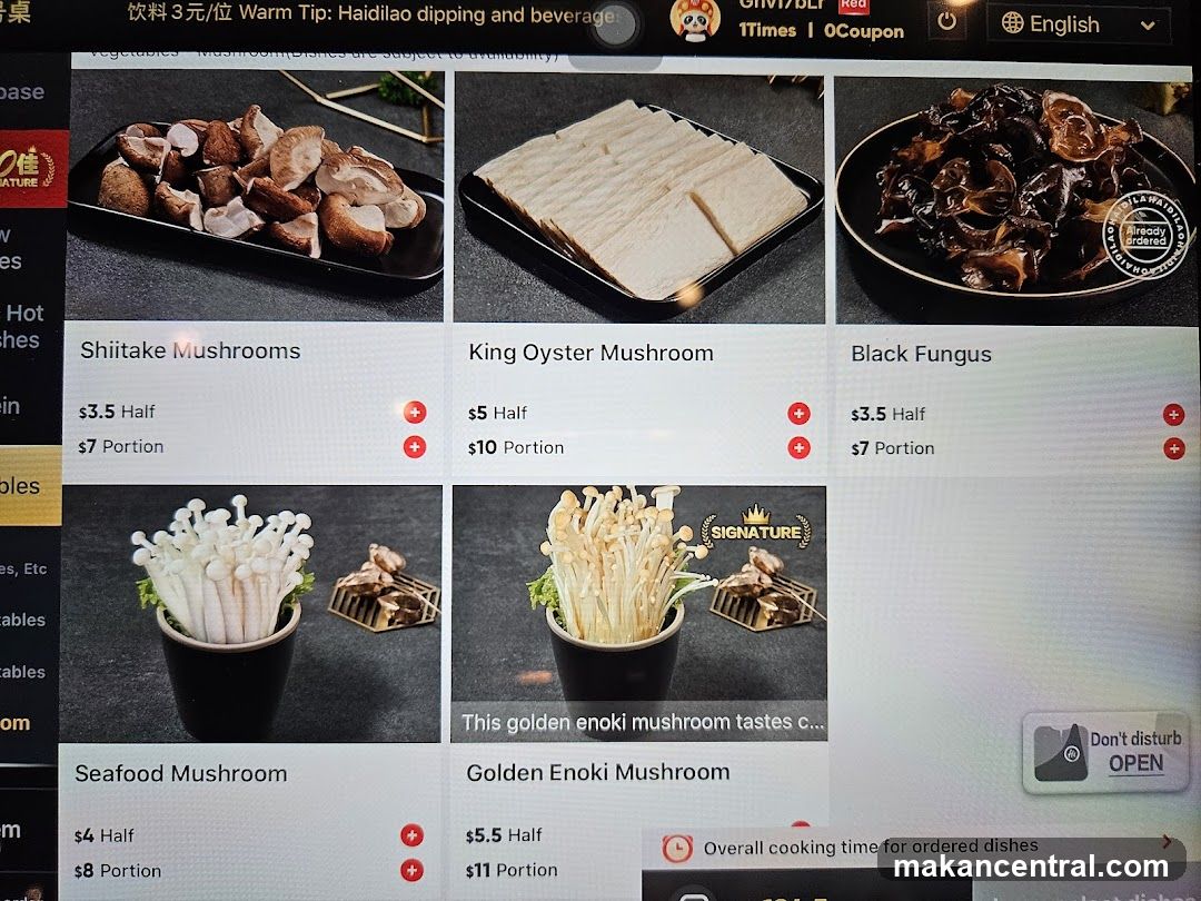 Shiitake Mushrooms to Golden Enoki Mushroom Menu