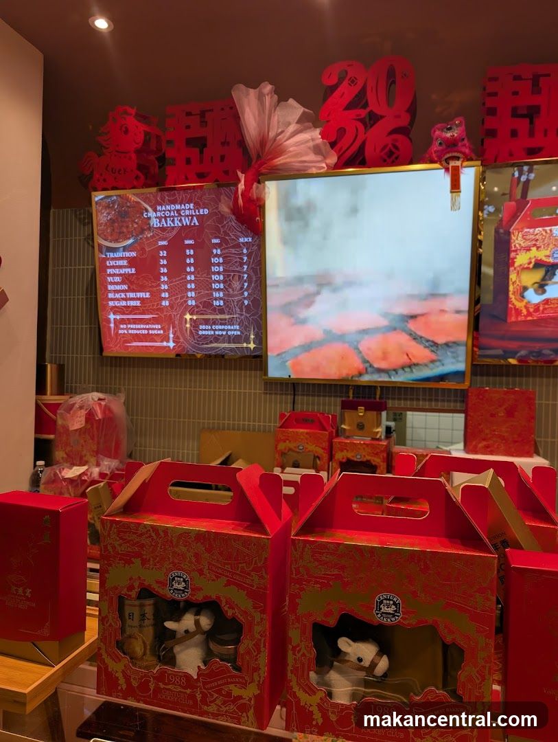 Shop Interior with Red Packaging and Menu Board