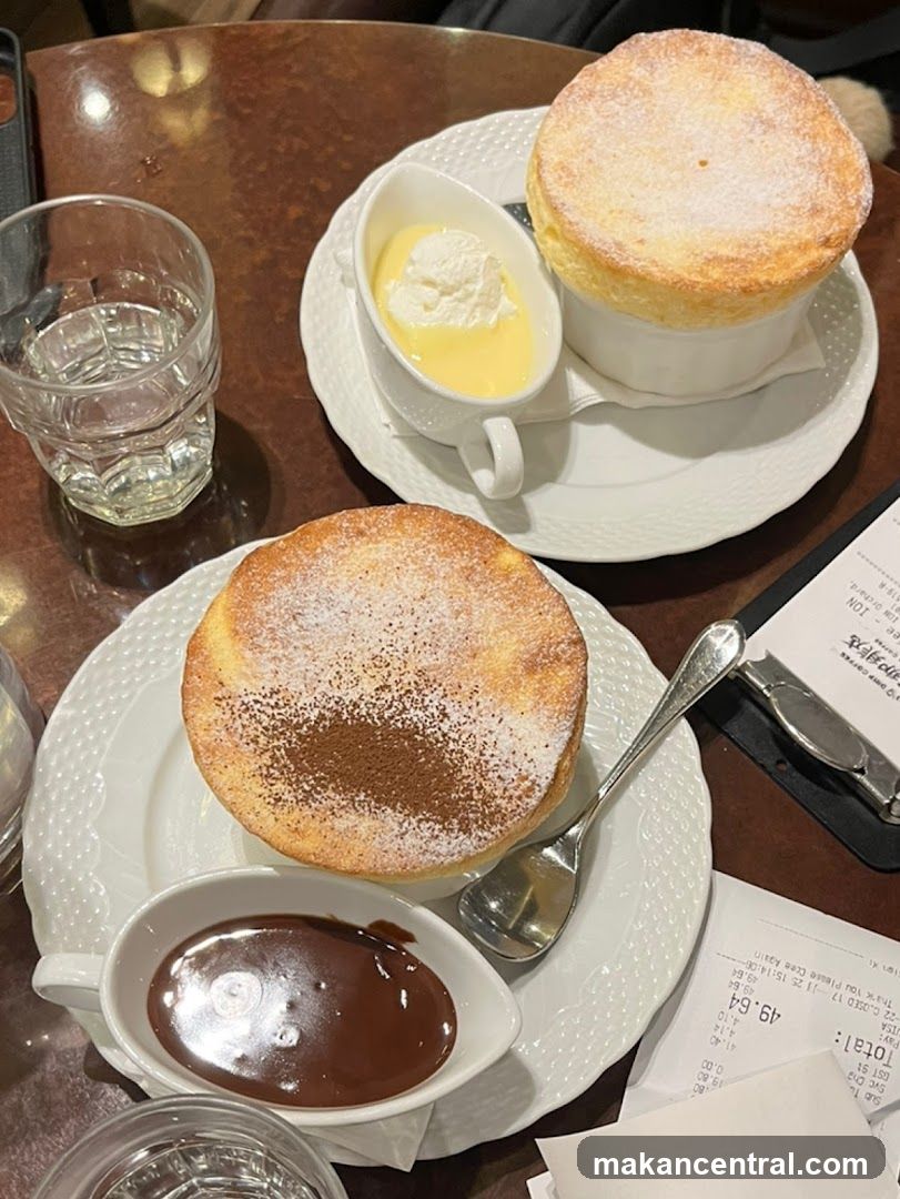 Table with soufflés and desserts