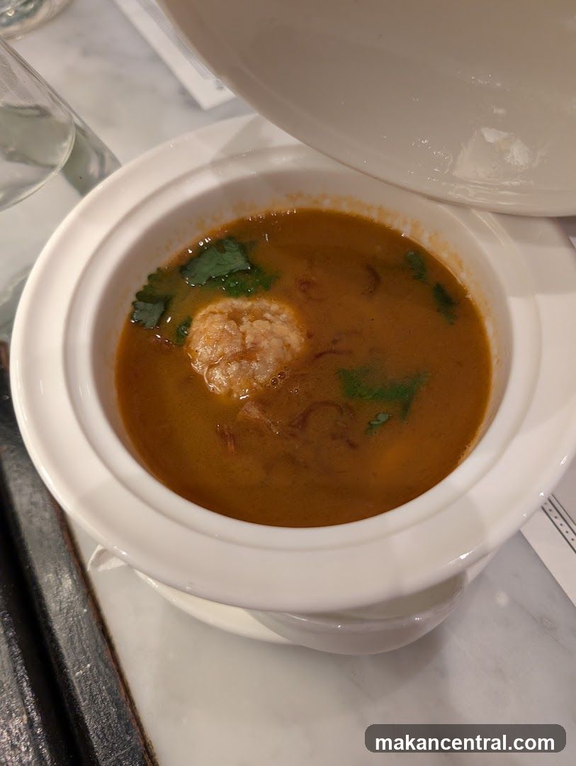 Soup in white ceramic bowl