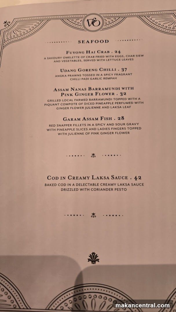 Seafood Section of Menu