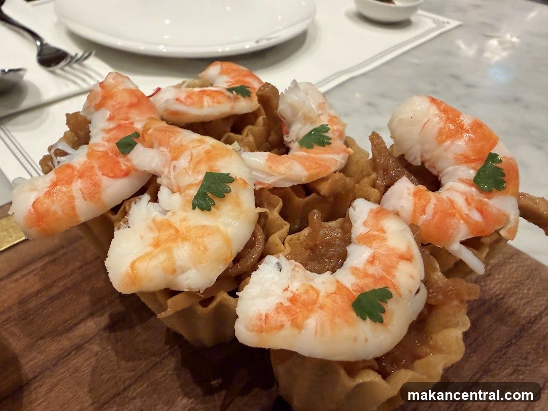 Shrimp Dish on Wooden Plate