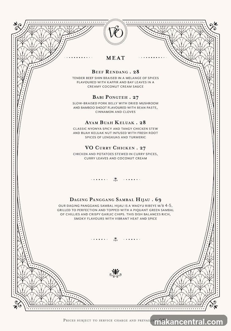 Meat Section of VO Menu