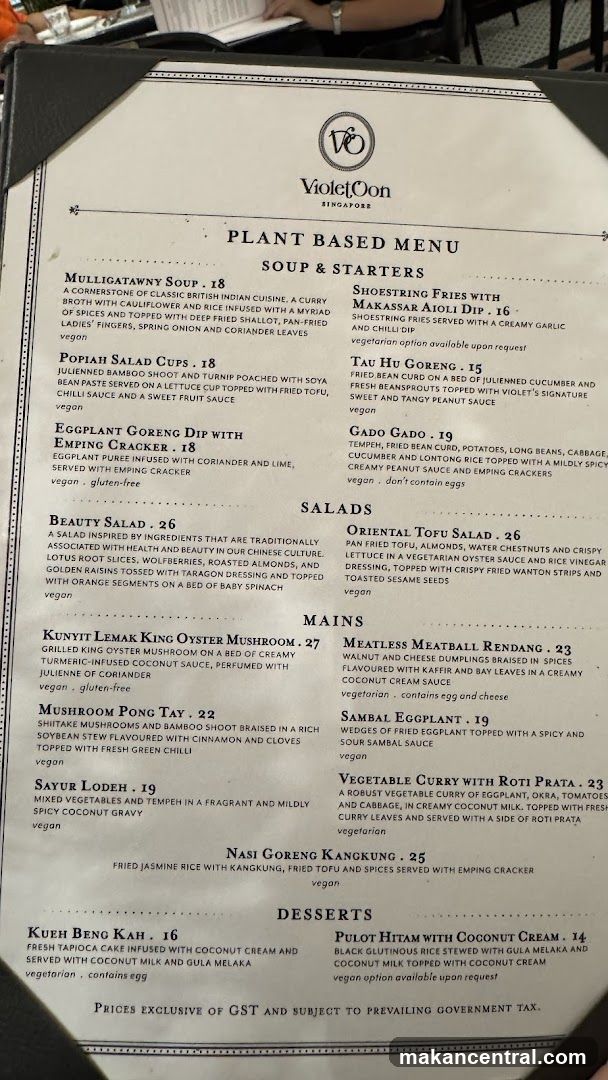 VioletCon Singapore Plant Based Menu