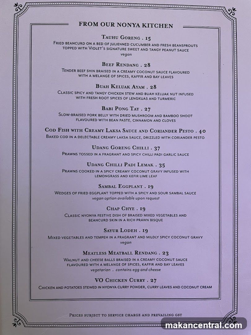 From Our Nonya Kitchen Menu