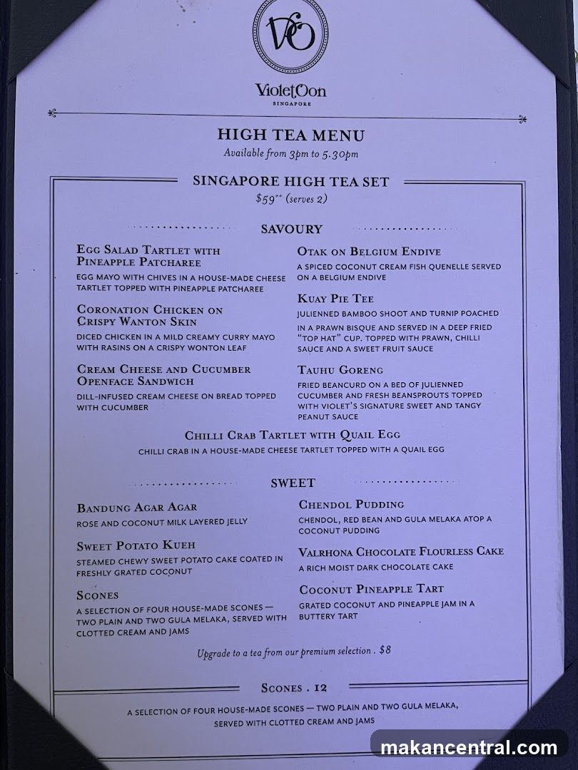 Violet Oon Singapore High Tea Menu