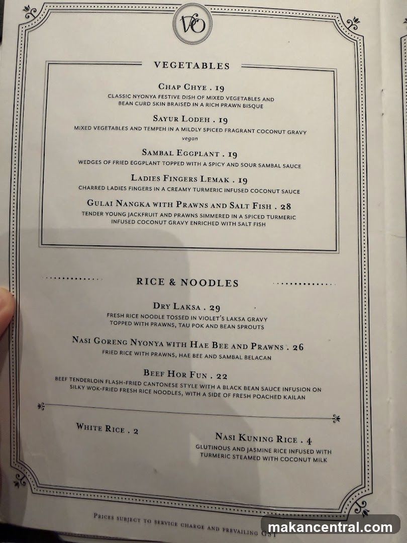 Vegetables and Rice & Noodles Menu