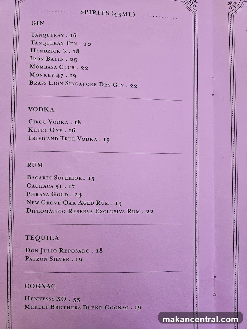 Spirits Menu