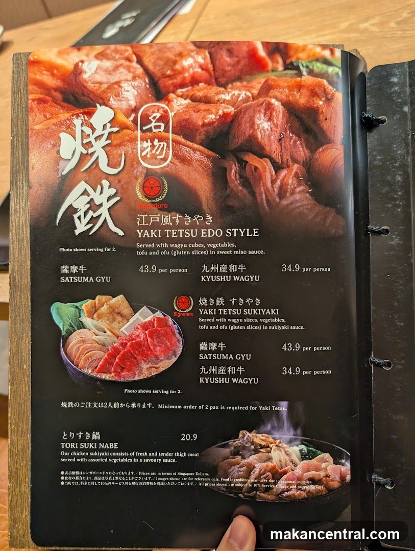 Yaki Tetsu Edo Style Menu