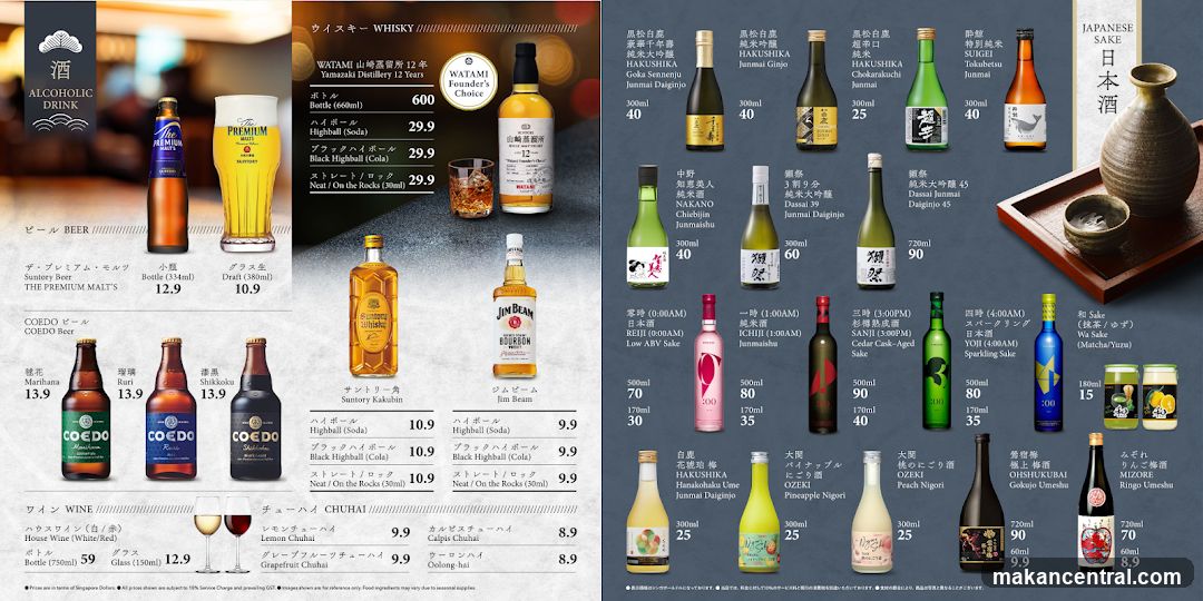 Alcoholic Drink Menu