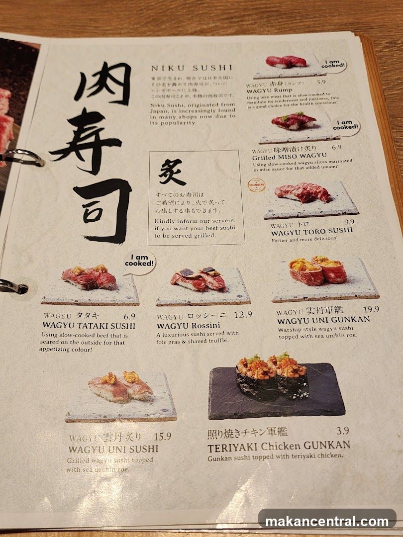 Niku Sushi Menu