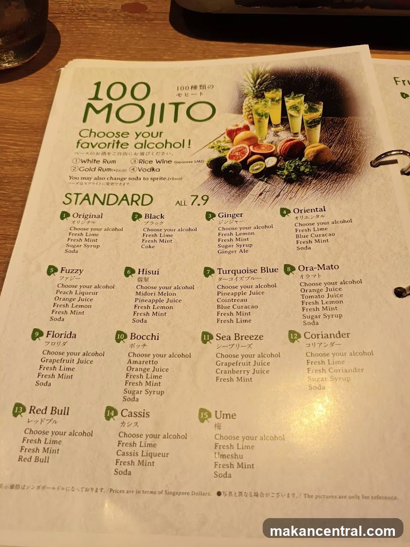 100 MOJITO Menu