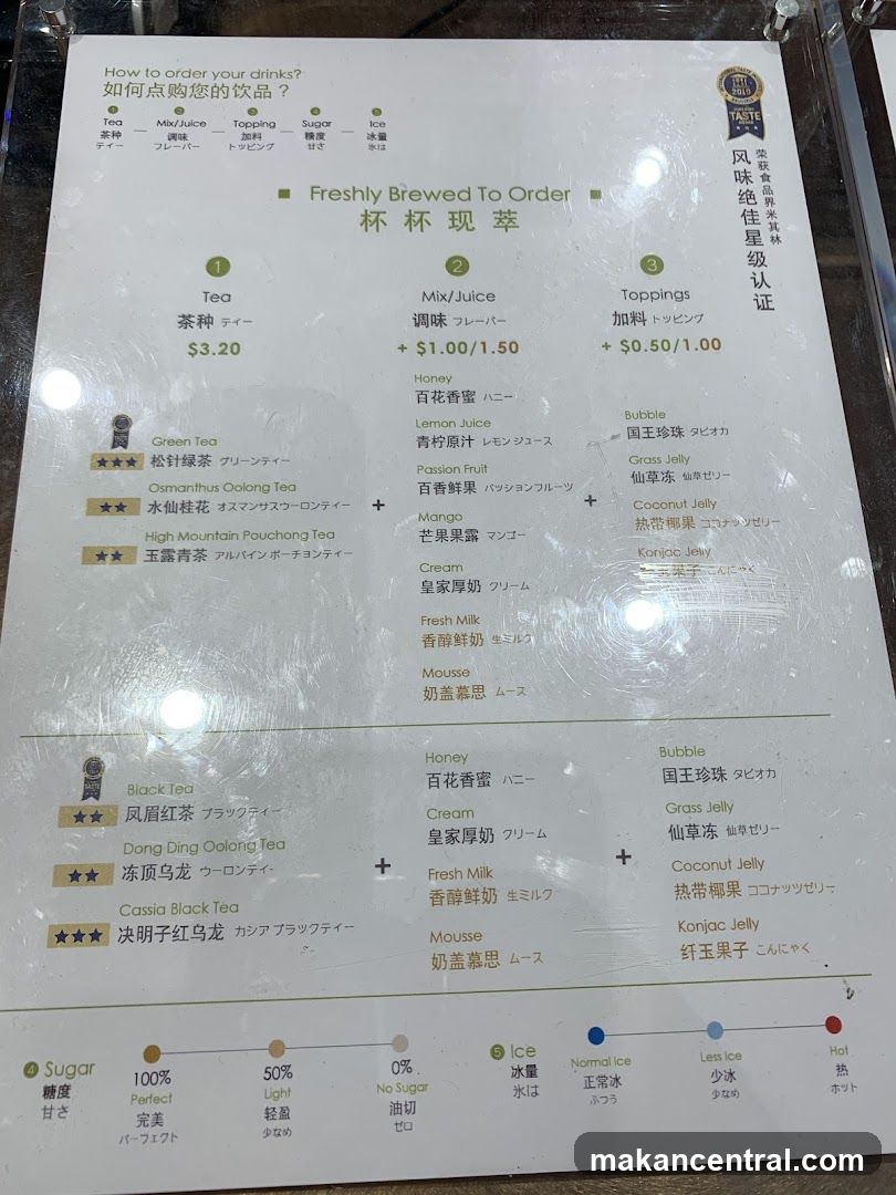 Tea and Mix Juice Menu