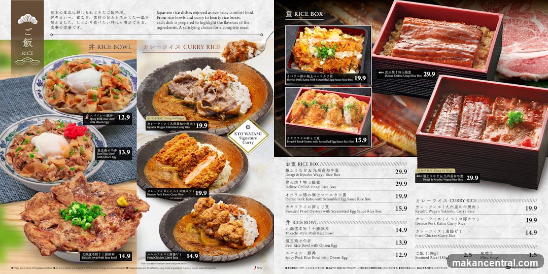 Rice Bowls Menu