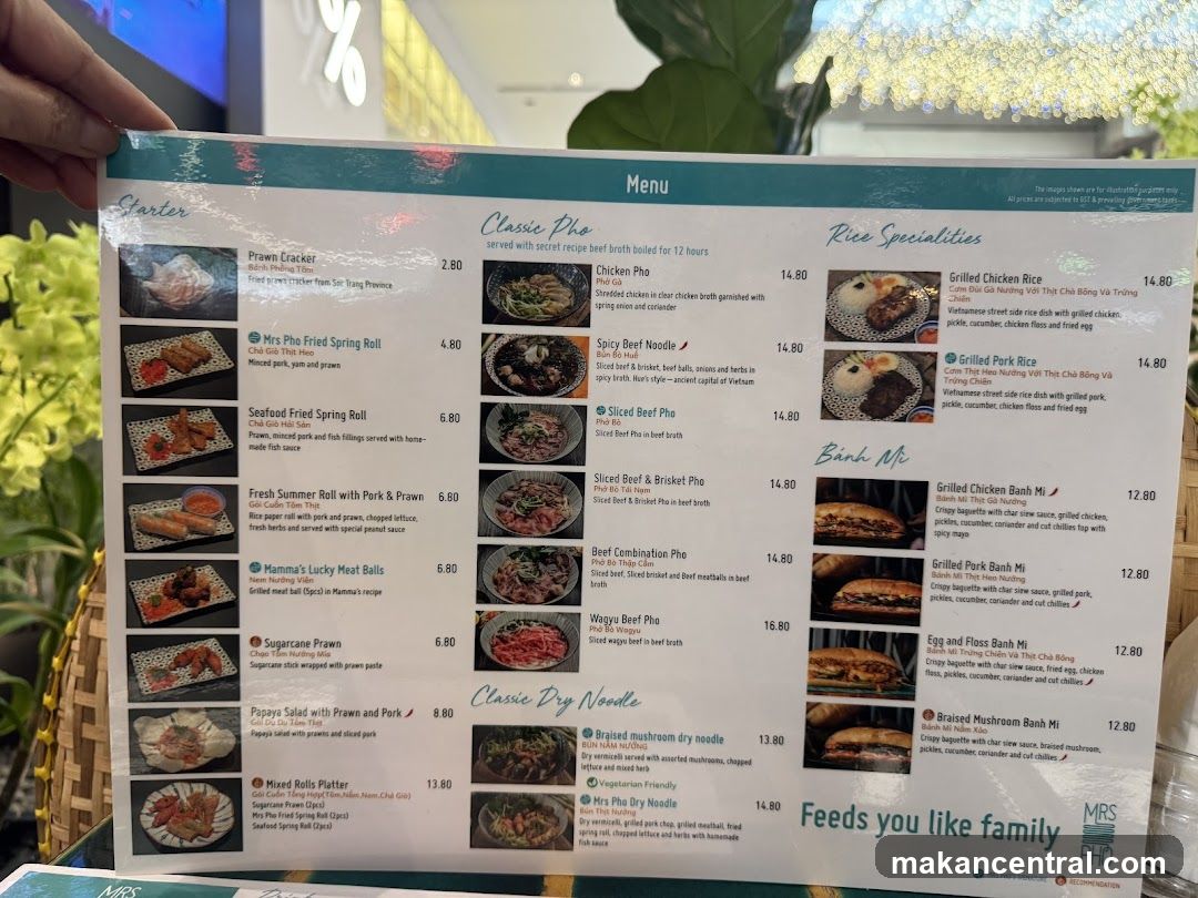 Mrs Pho Menu