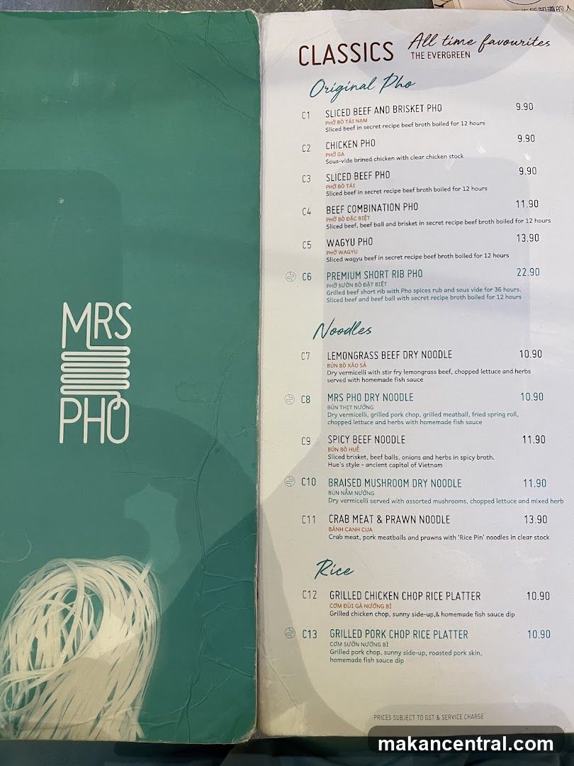 Mrs Pho Menu