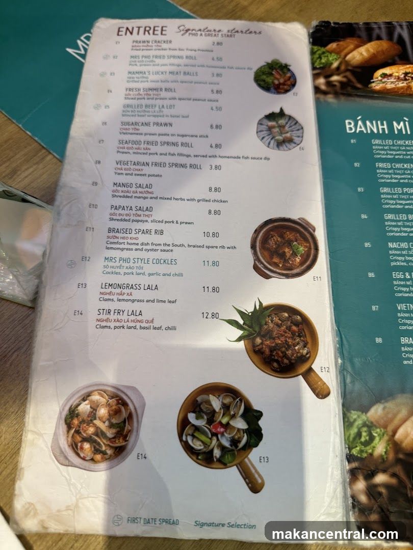 Entrée Signature Starters Menu