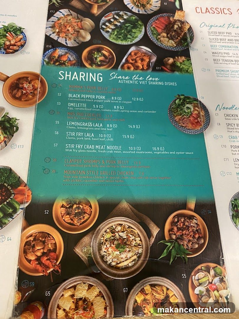 Sharing Section of Vietnamese Menu