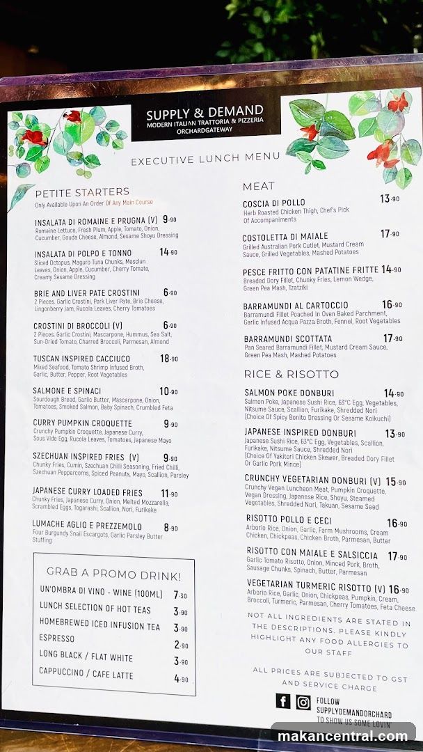 Supply & Demand Executive Lunch Menu