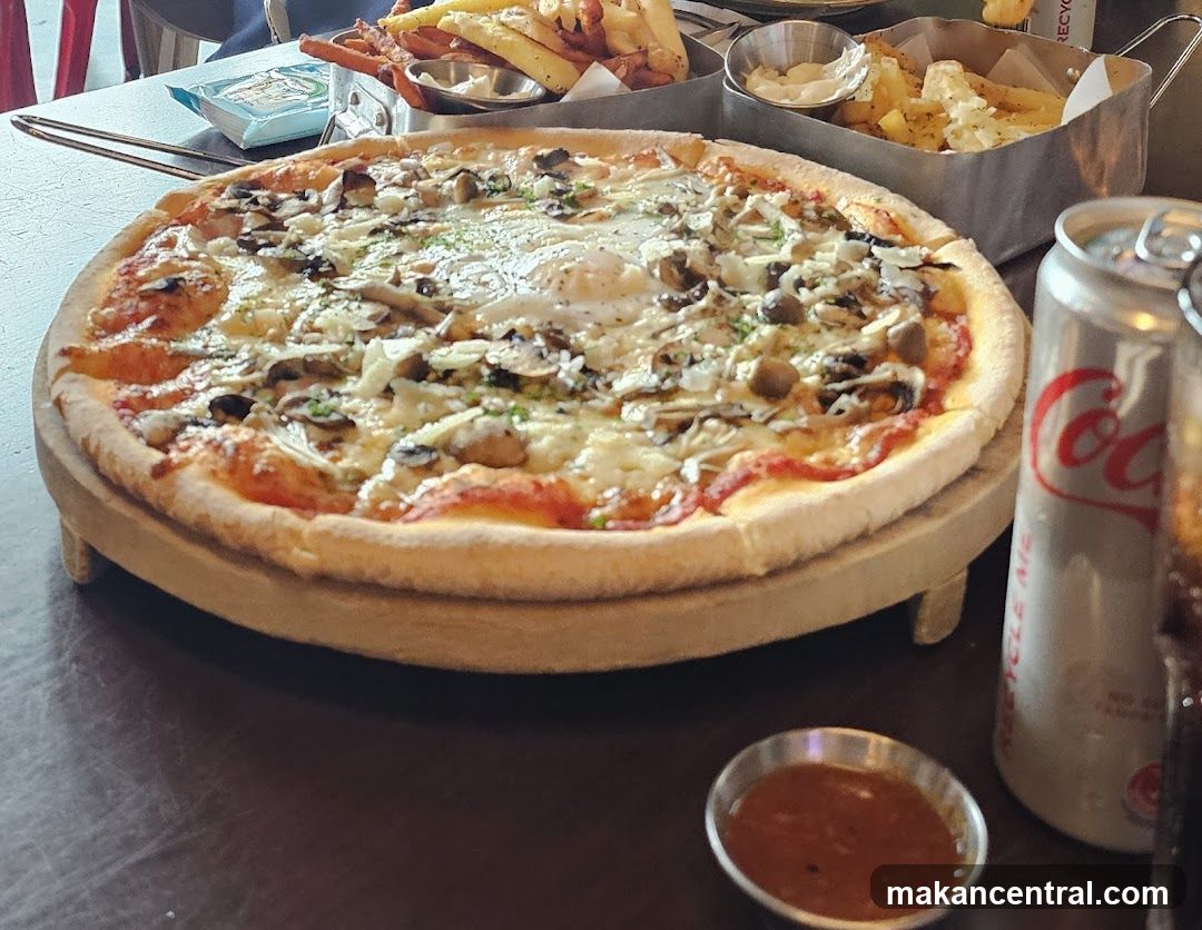 Pizza and snacks at a restaurant